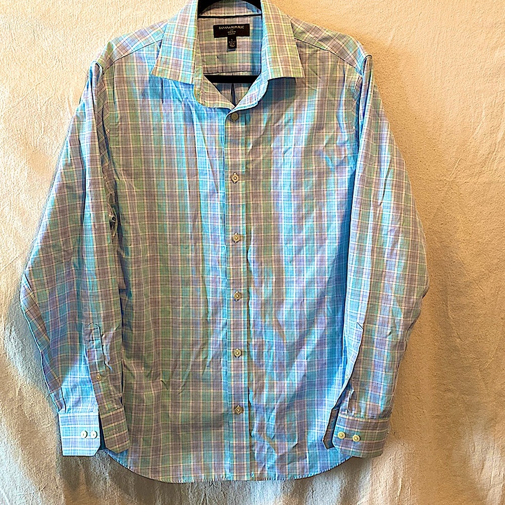 Banana Republic Plaid Dress Shirt Full Button Front Long Sleeve Men's Large